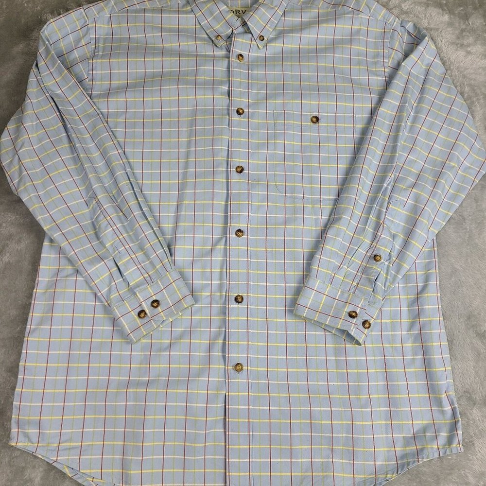 Orvis Mens Shirt Size Large Cotton Checkered Long Sleeve‎ Button